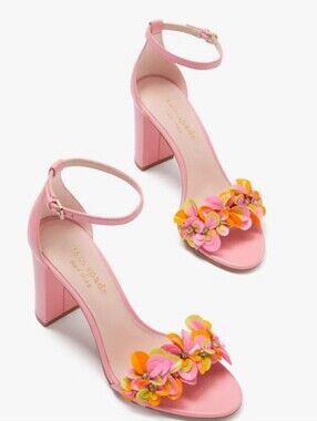 kate spade Pink Ankle-Strap Block Heels with Floral Octavia 9 New